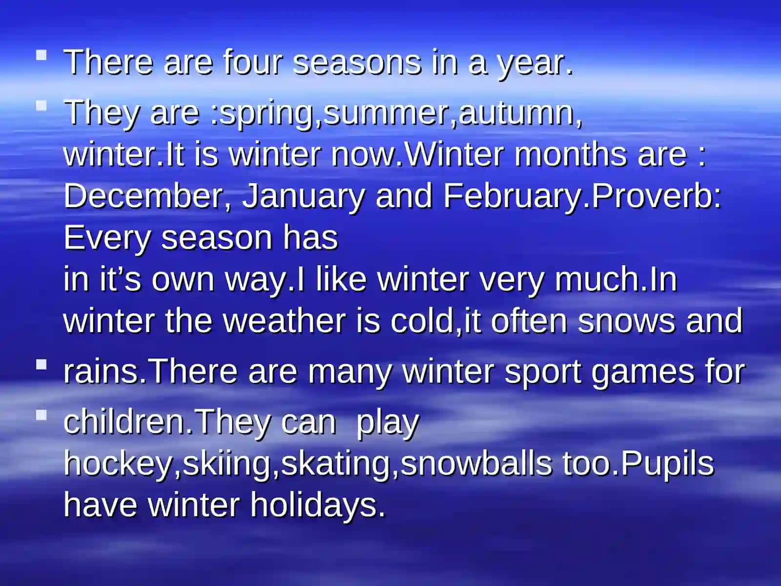 ABOUT SEASONS. TOJIBOYEVA MEHRI. FOR FORM 5 2