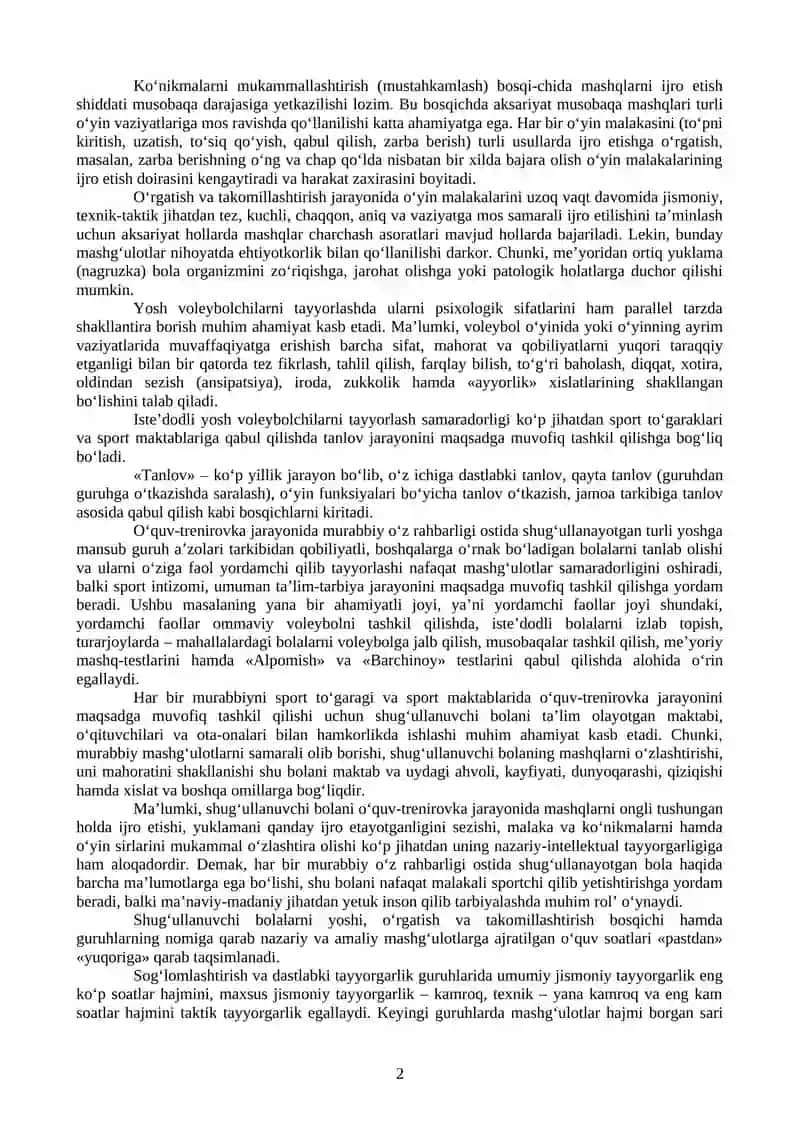 TURLI YOSH GURUHLARIGA MANSUB VOLEYBOLCHILAR TAYYORLASH XUSUSIYATLARI 2