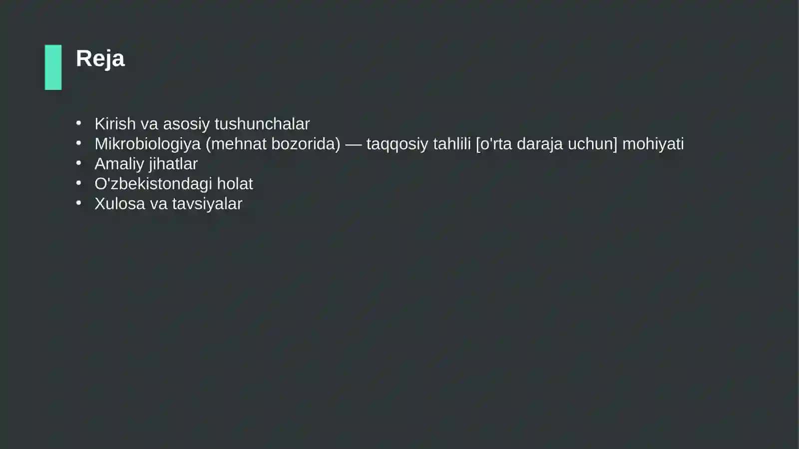 Mikrobiologiya (mehnat bozorida) — taqqosiy tahlili [o'rta daraja uchun] 2