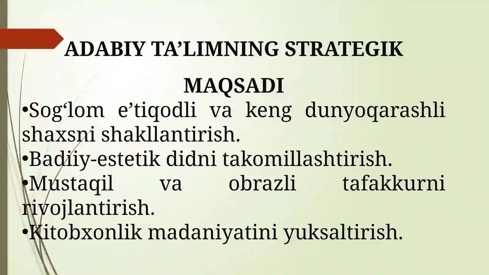 Zamonaviy adabiyot darslari va unga qo‘yiladigan talablar, ularni tashkil etishning shakl va usullari 2