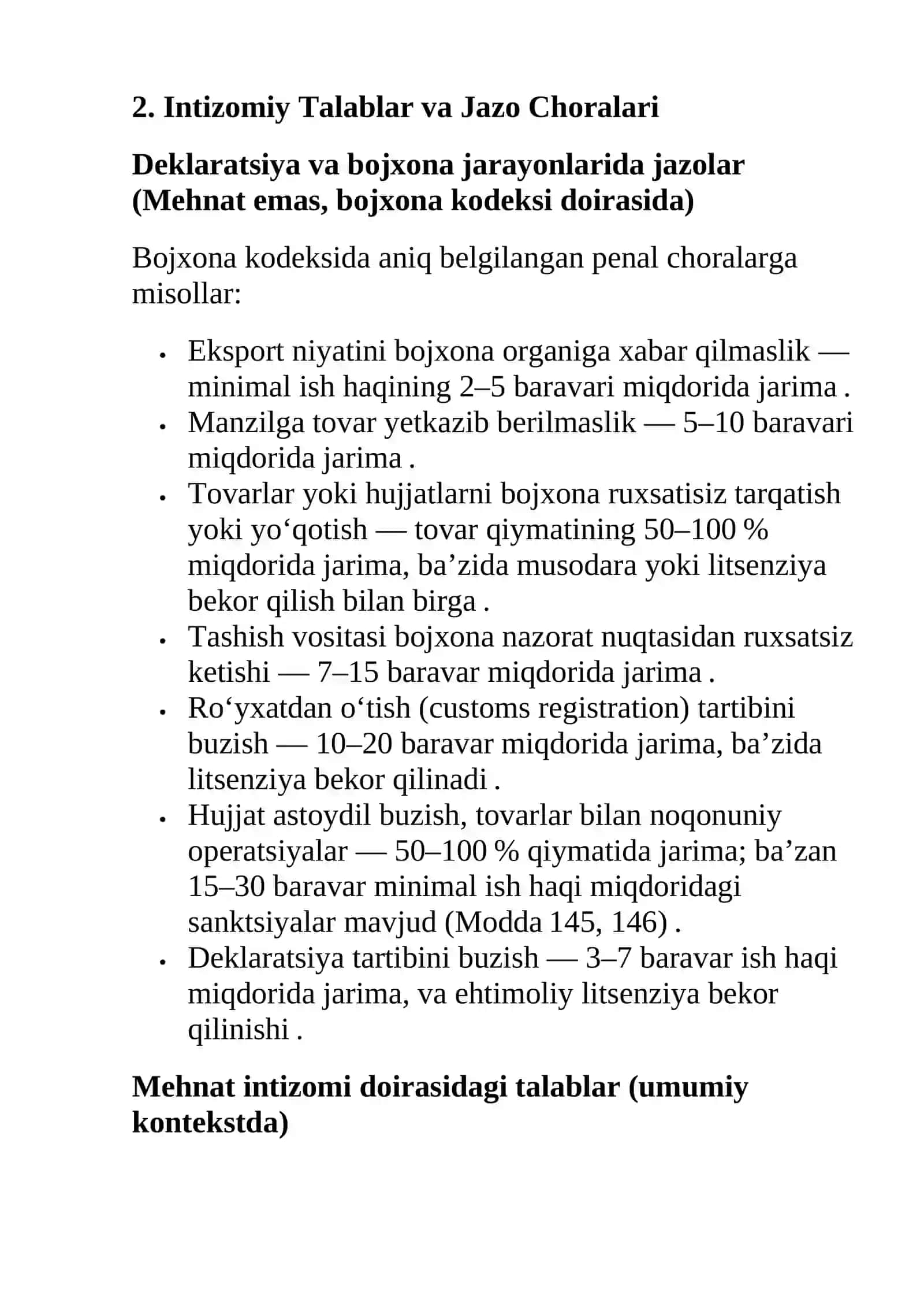 Export–Import Tartibi va Deklaratsiya Normalari 2