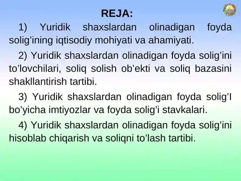 YURIDIK SHAXSLARDAN OLINADIGAN FOYDA SOLIG‘I 2