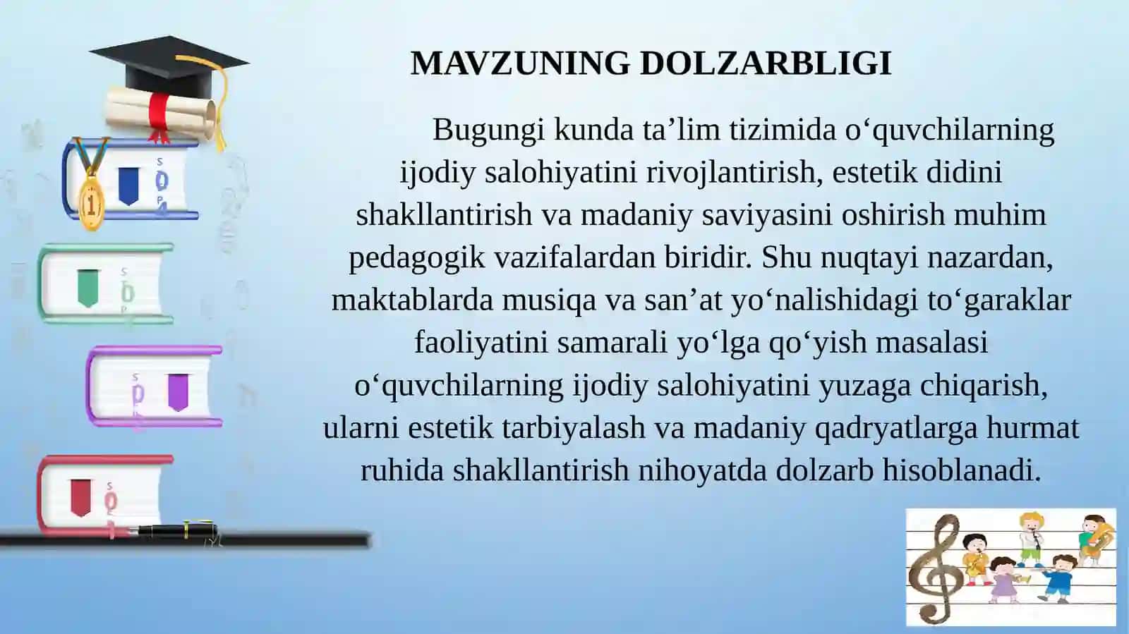 MAKTABDA MUSIQA VA SAN’AT YO‘NALISHIDA TO‘GARAKLAR FAOLIYATINI YO‘LGA QOYISH 2