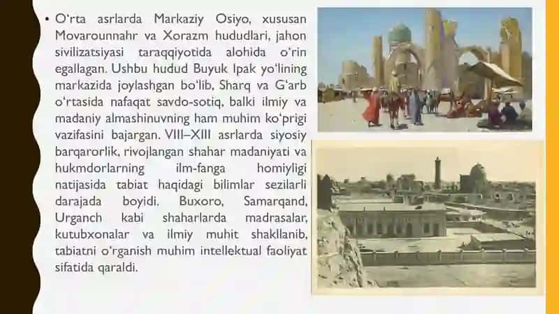 O‘rta asrlarda Markaziy Osiyoda tabiat haqidagi tushunchalarning rivojlanishi 2