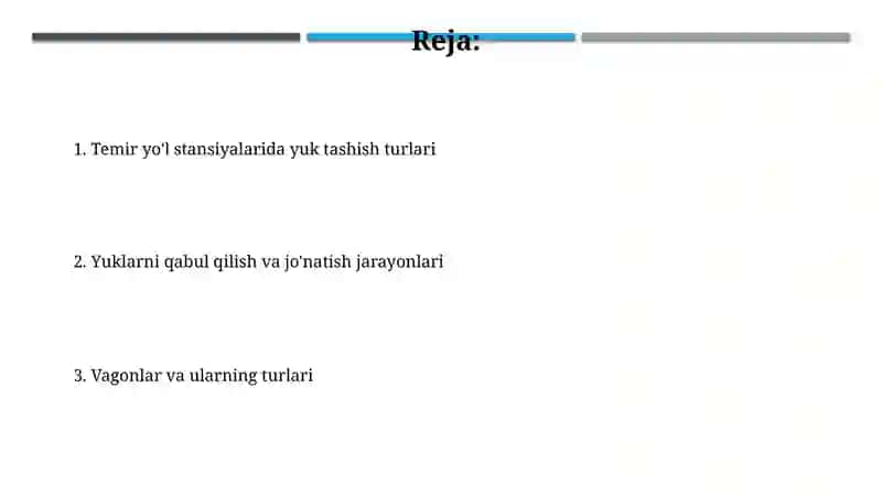 Temiryo'l transporti bekatlarining yuk tashish turlari 2