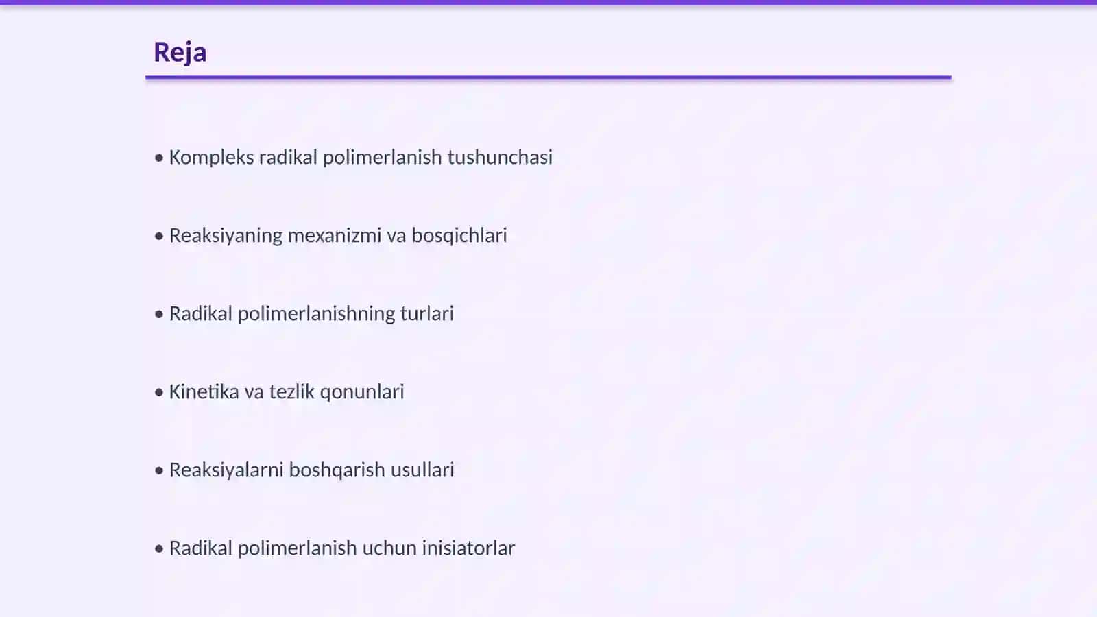Kompleks radikal polimerlanish reaksiyalari va kinetikasi 2