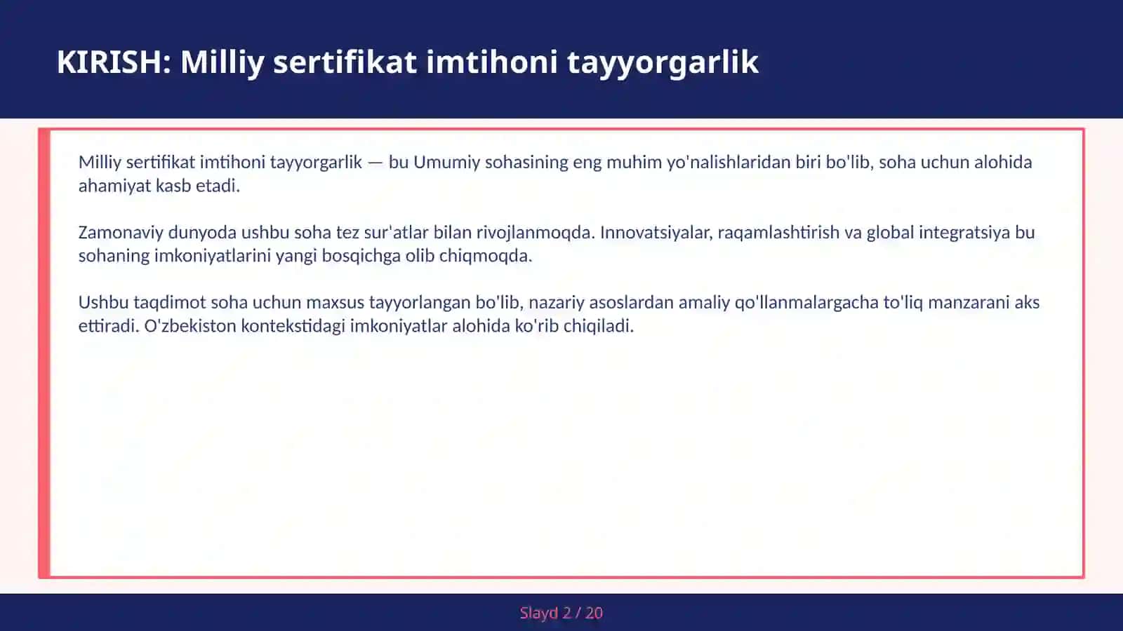 MILLIY SERTIFIKAT IMTIHONI TAYYORGARLIK 2
