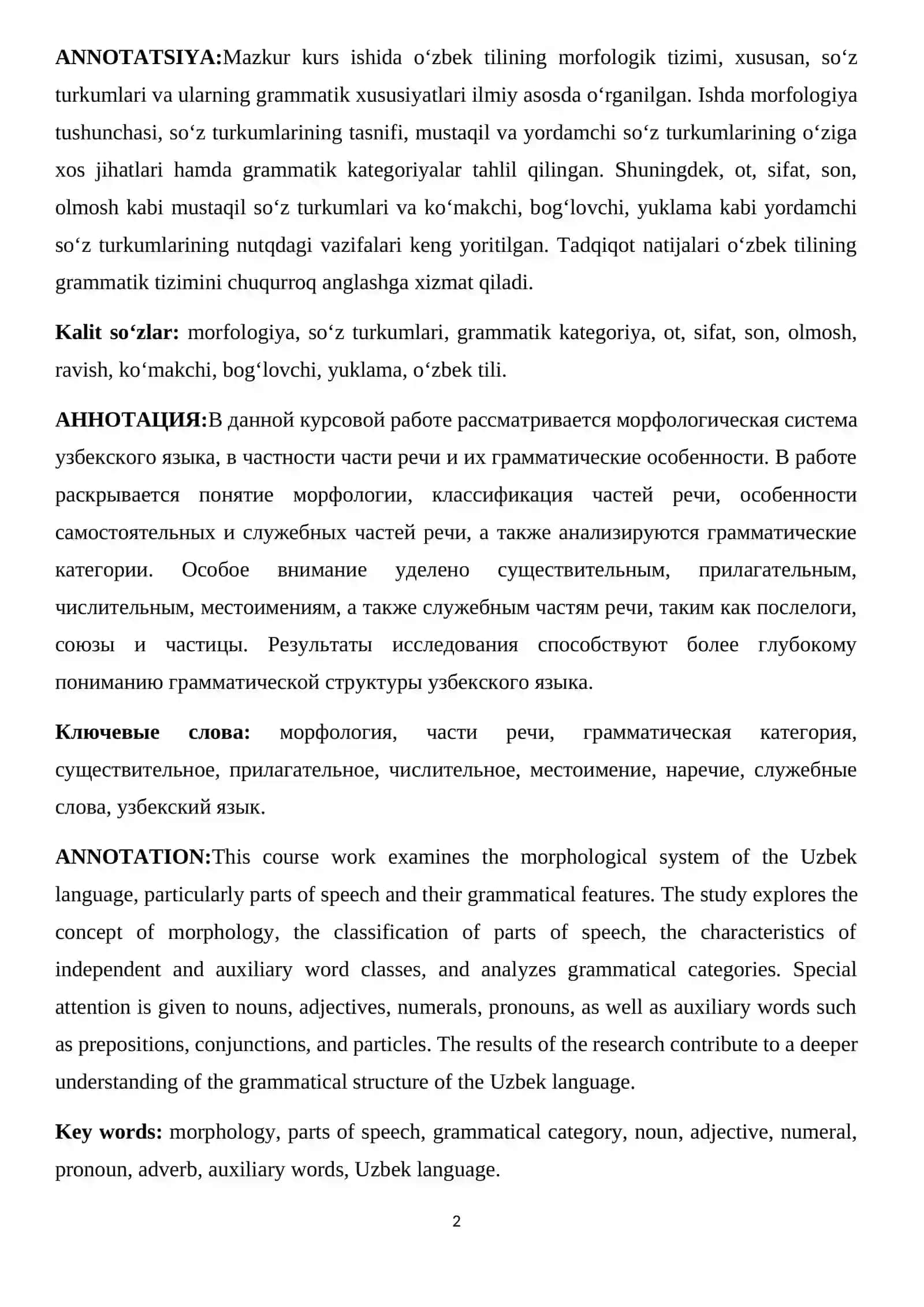 O‘zbek tilining morfologik tizimi 2
