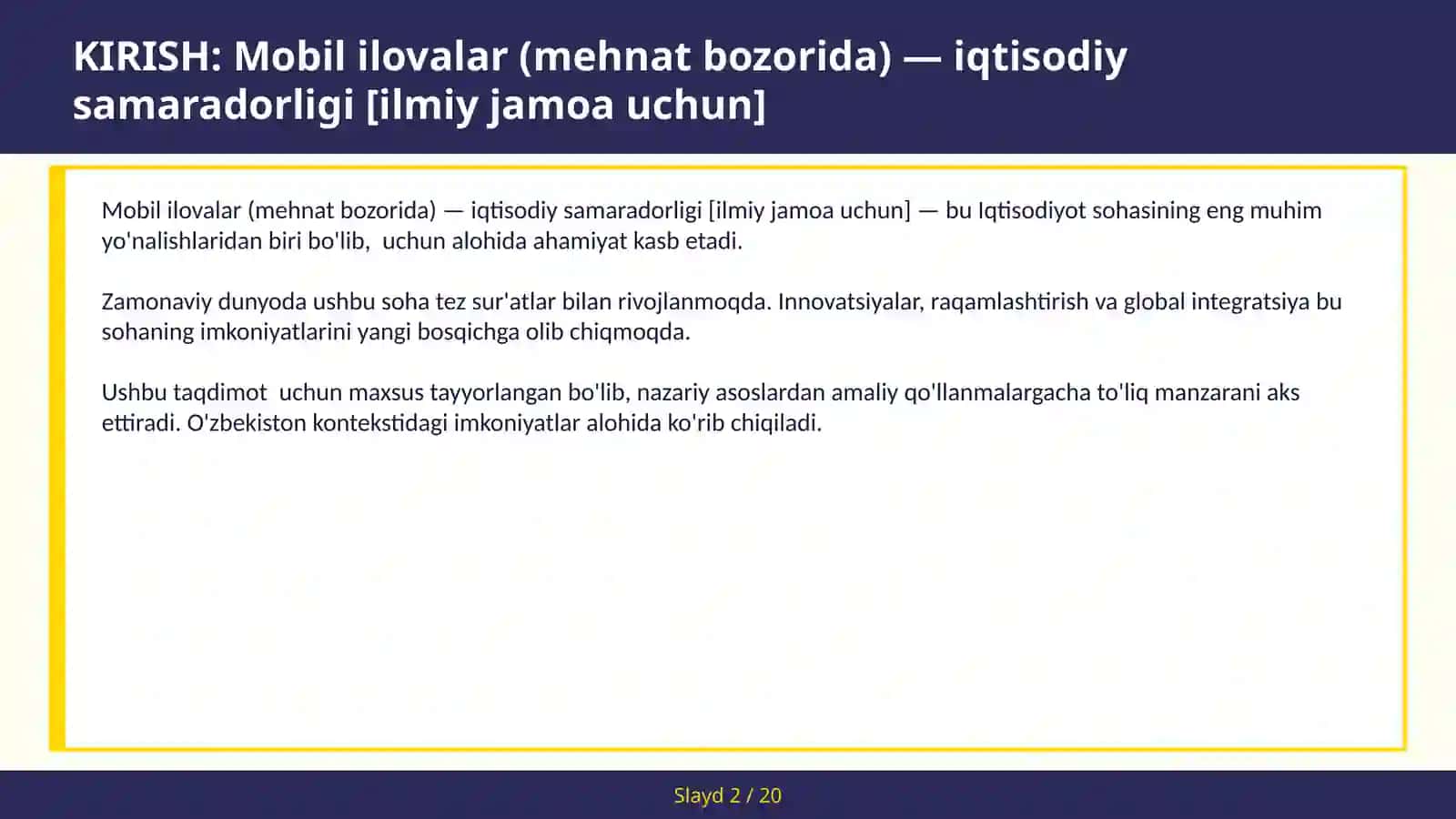 MOBIL ILOVALAR (MEHNAT BOZORIDA) — IQTISODIY SAMARADORLIGI [ILMIY JAMOA UCHUN] 2