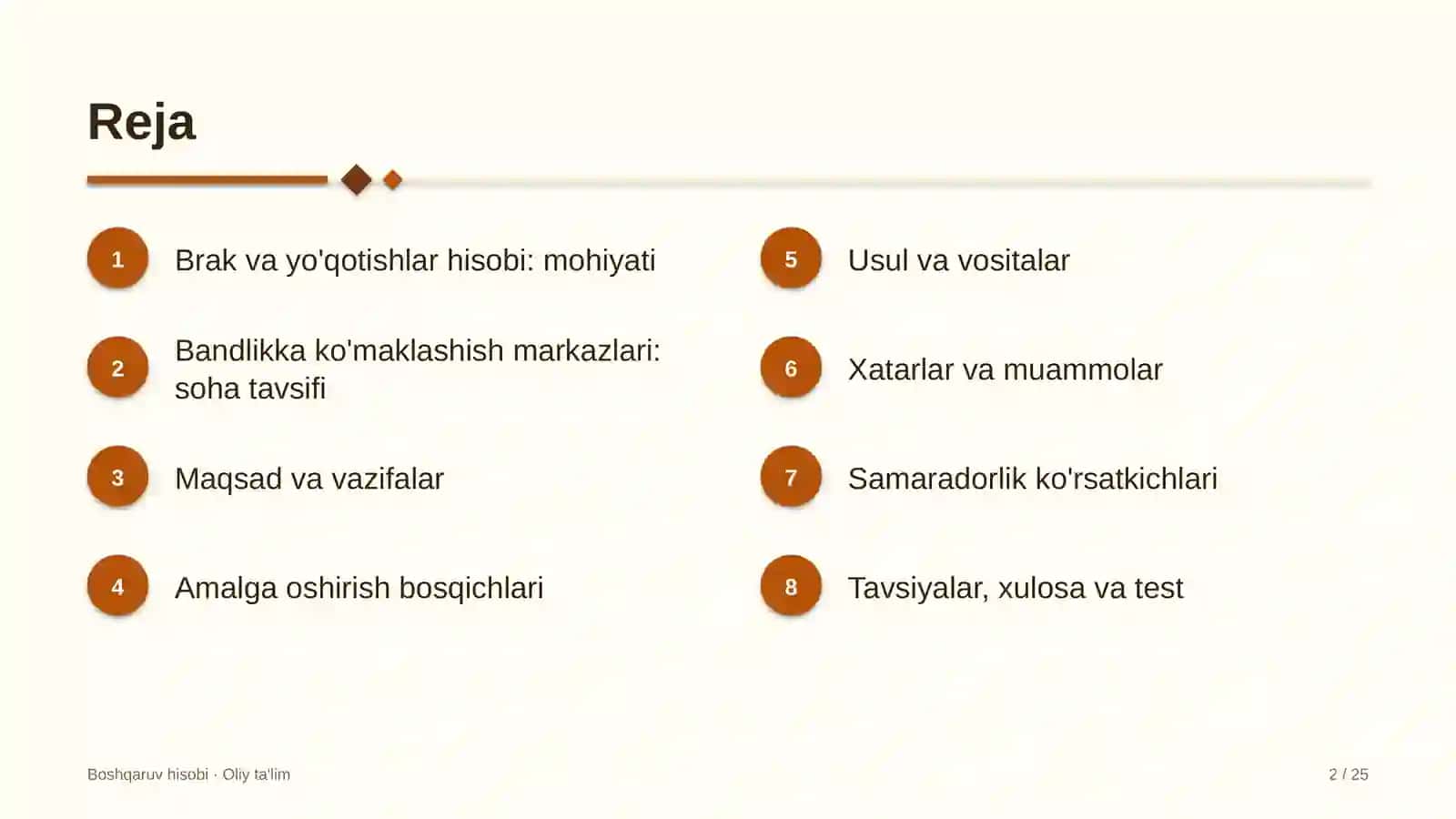 bandlikka ko'maklashish markazlarida yo'qotish va brakdan zararlarni hisobga olish 9213 2