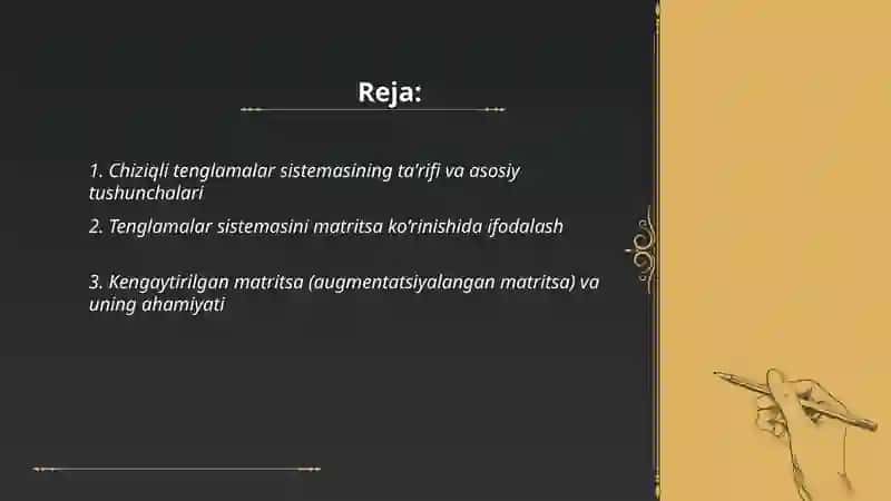 Chiziqli tenglamalar sistemasi va ularni yechish usullari. Kronekker-Kapelli teoremasi 2