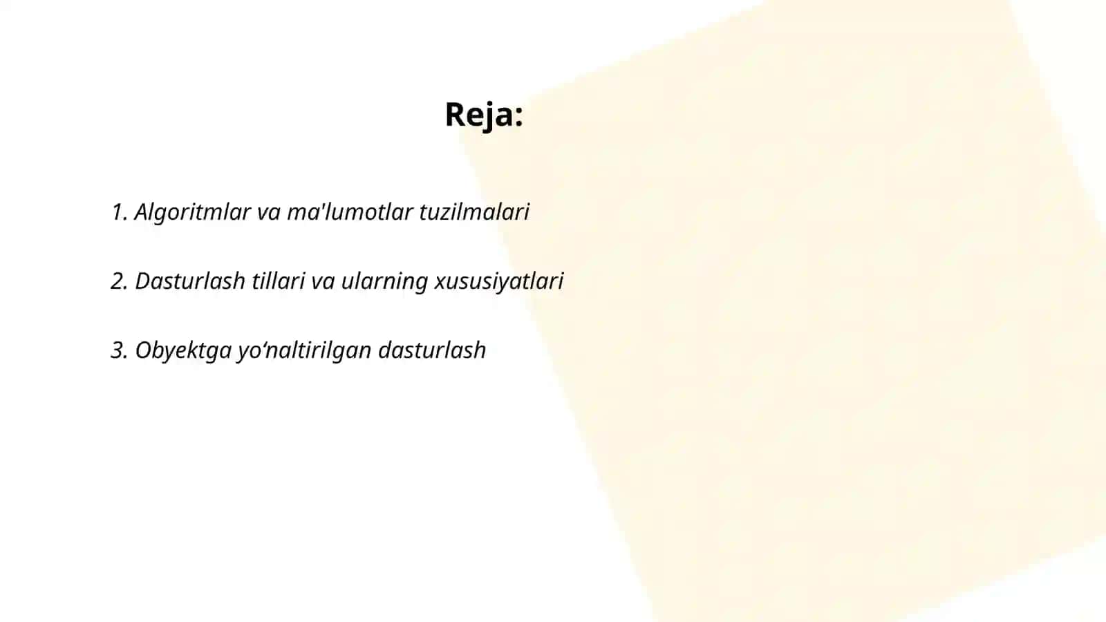Zamonaviy dasturlash tizimi. Dasturlash asoslari 2
