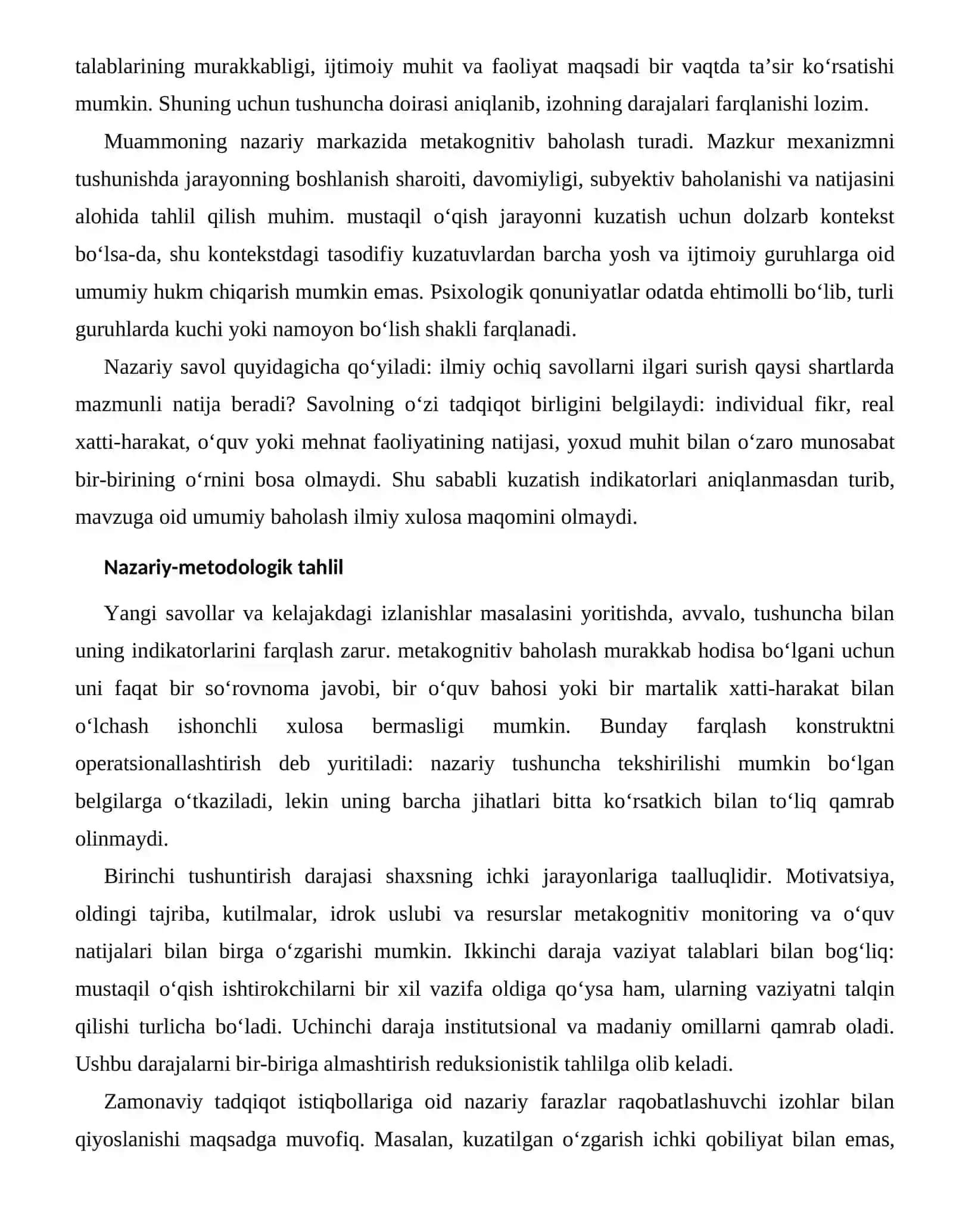 METAKOGNITIV MONITORING VA O‘QUV NATIJALARI — ZAMONAVIY TADQIQOT ISTIQBOLLARI 2