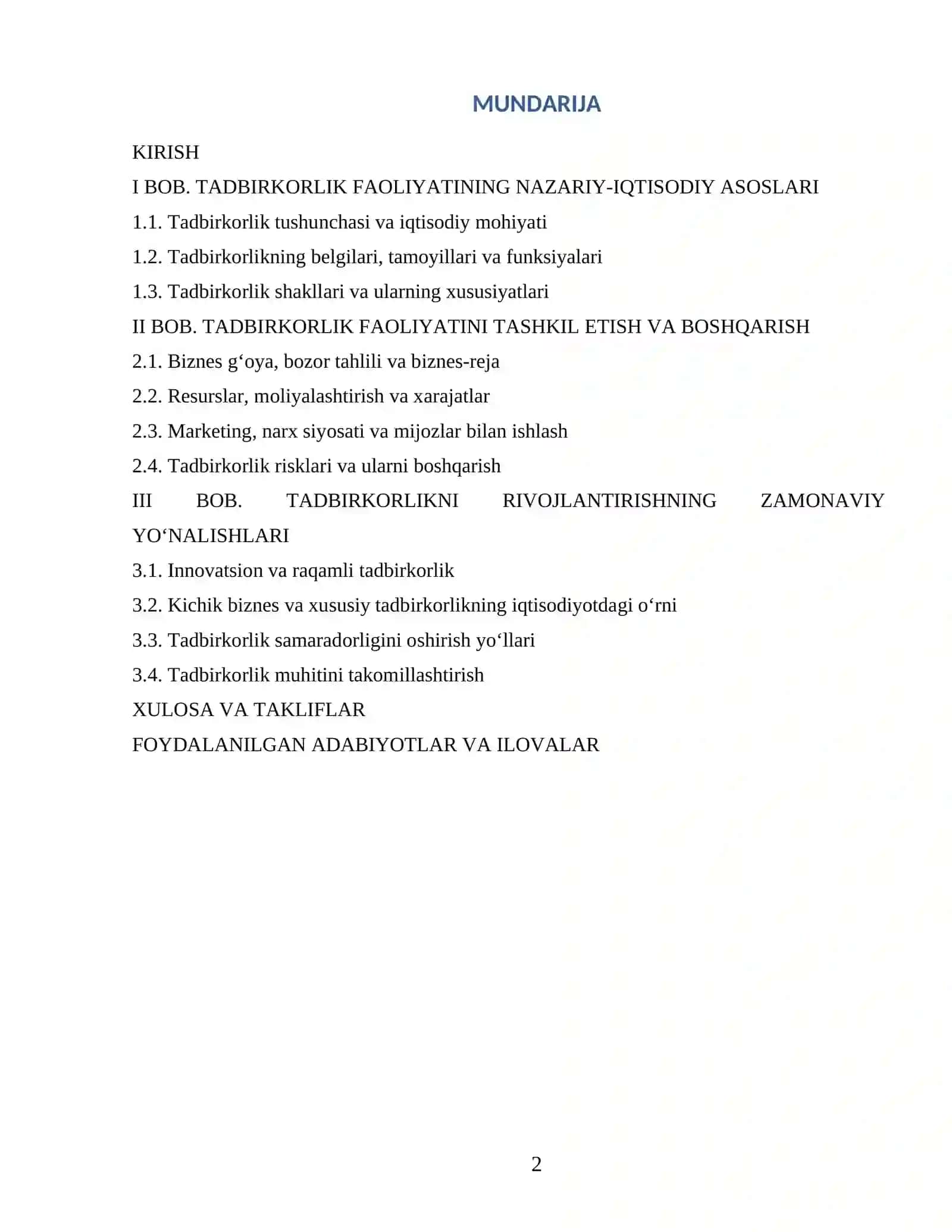 TADBIRKORLIK FAOLIYATI 2
