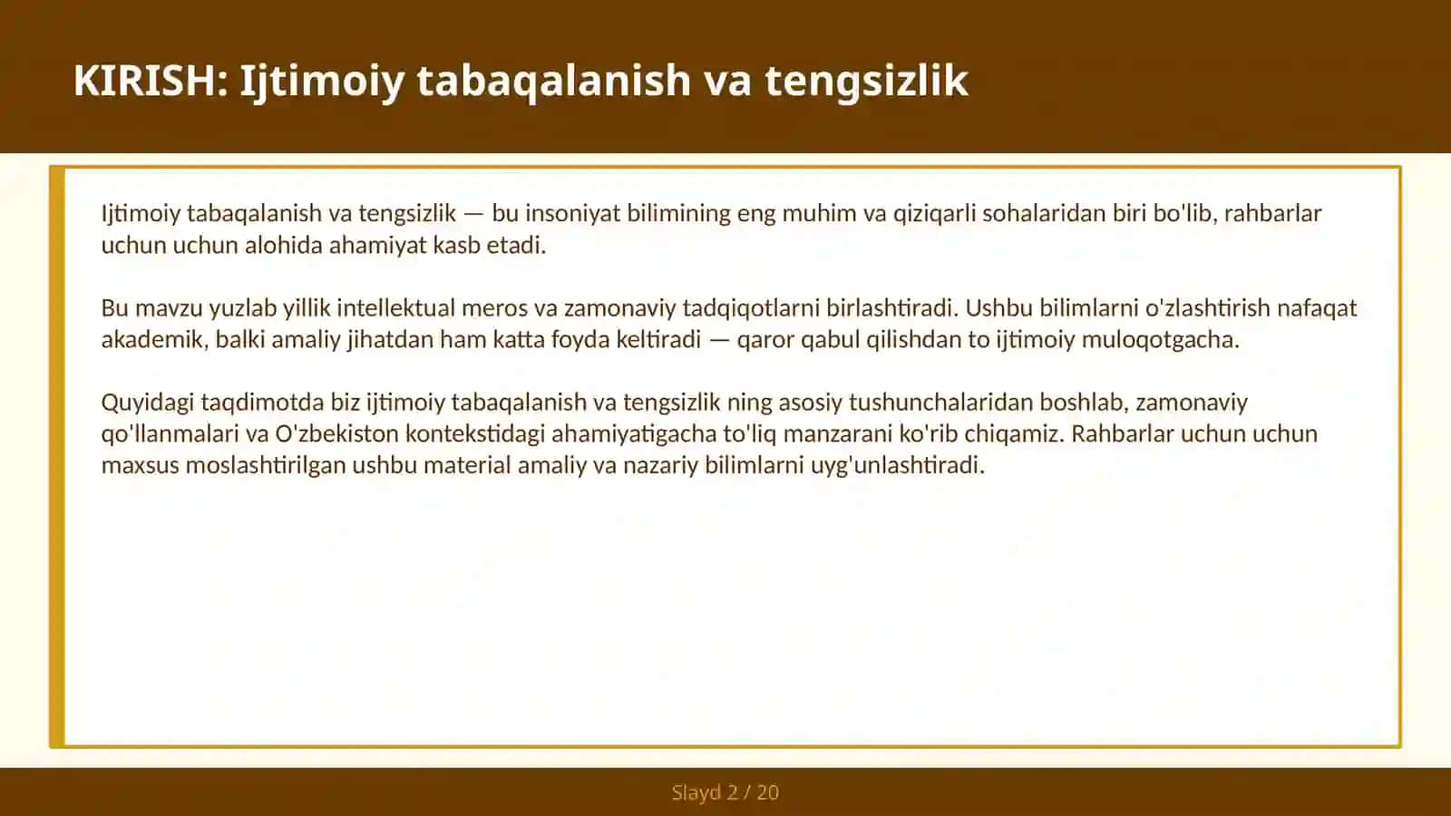 Ijtimoiy tabaqalanish va tengsizlik 2