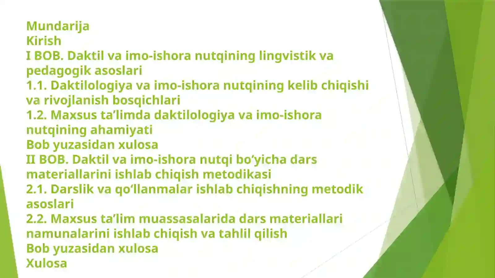 Daktil va imo ishoranutqibo’yi chadars materiallarini ishlab chiqish 2