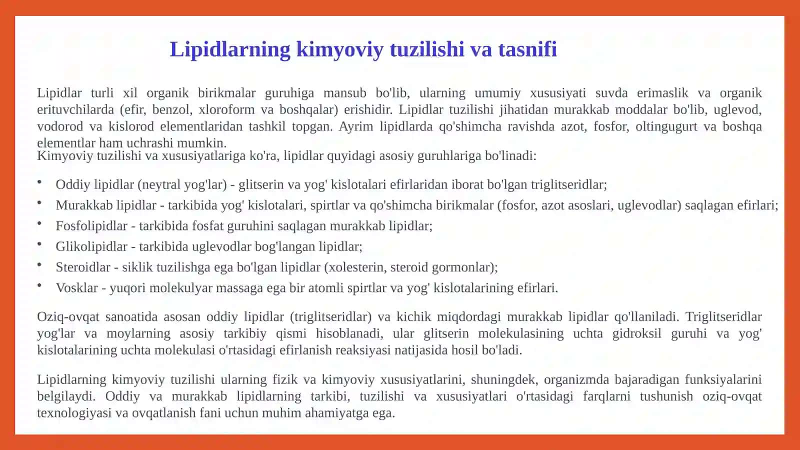 Oziq-ovqat lipidlari (yog'lar va moylar) vaularningxususiyatlari 2