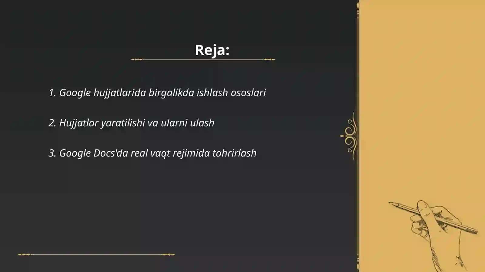 Google dakumentda hujjatni birgalikda taxrirlash. Google klassda kurs yaratish va unga talabalarni ulash 2
