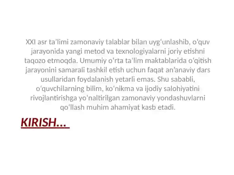 Umumiy o'rta ta'lim maktablarida o'qitish jarayoarini tashkil etishdagi zamonaviy yondashuvlar 2