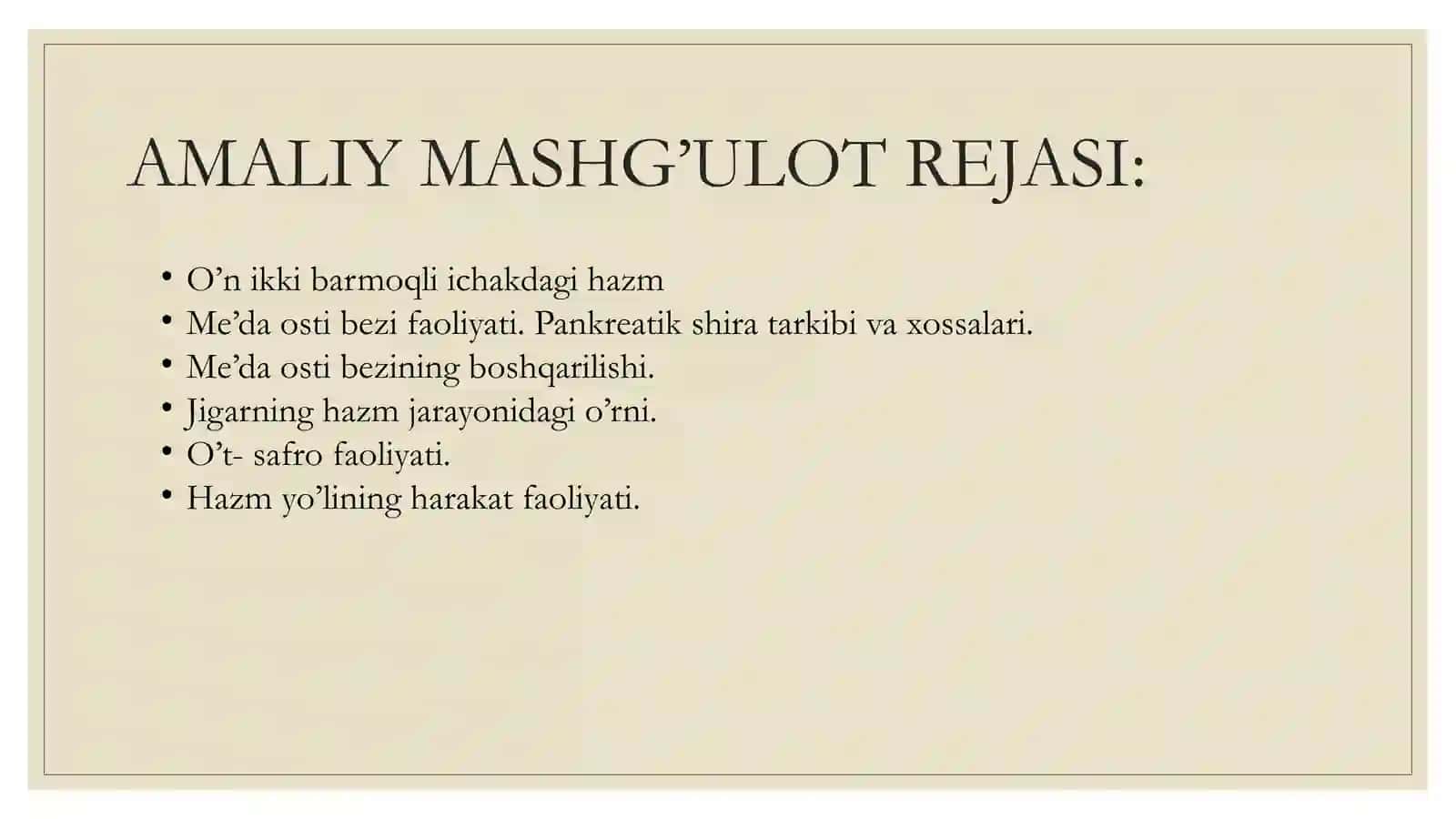 ICHAKDAGI HAZM JARAYONLARINI O’RGANISH USULLARI BILAN TANISHISH. ICHAKNING HARAKAT FAOLIYATI HAQIDA 2