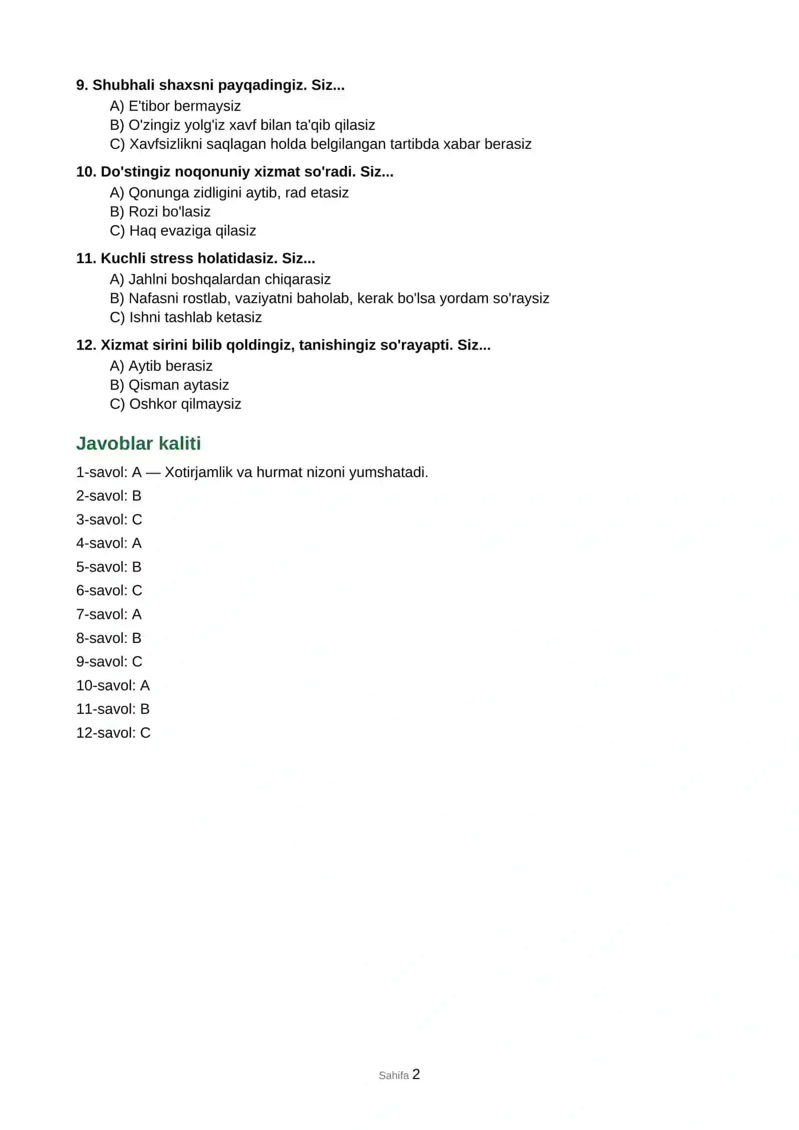 Ichki ishlar organlariga kirish: vaziyatli psixologik testlar 2