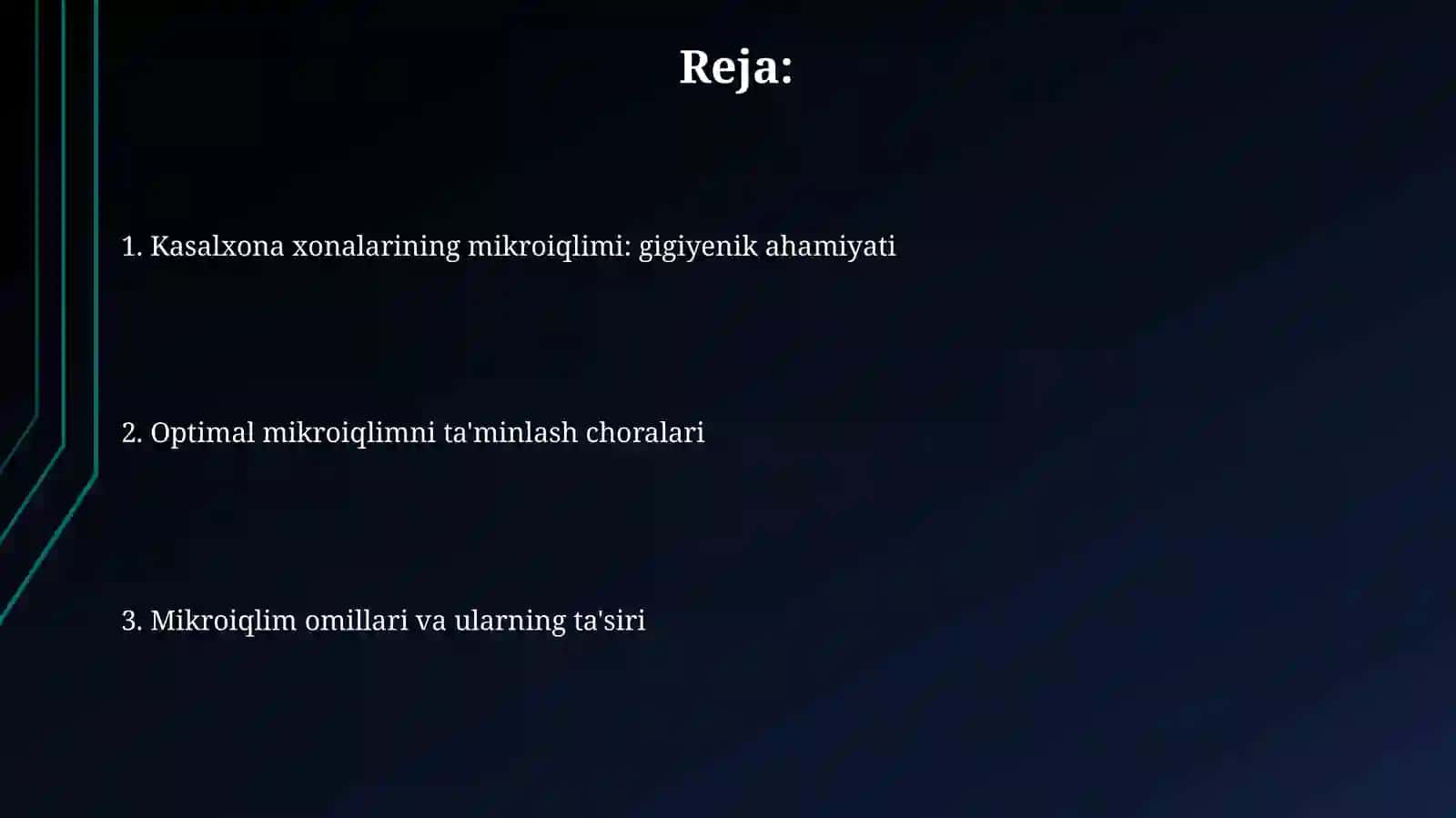 KASALXONA XONALARI MIKROIQLIMINING GIGIYENIK AHAMIYATI (harorat namlik havo harakati tezligi,bosim) 2