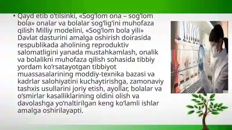 O’zbekistonda yangi reproduktiv texnologiyalarni qo’llash masalasining holati 2
