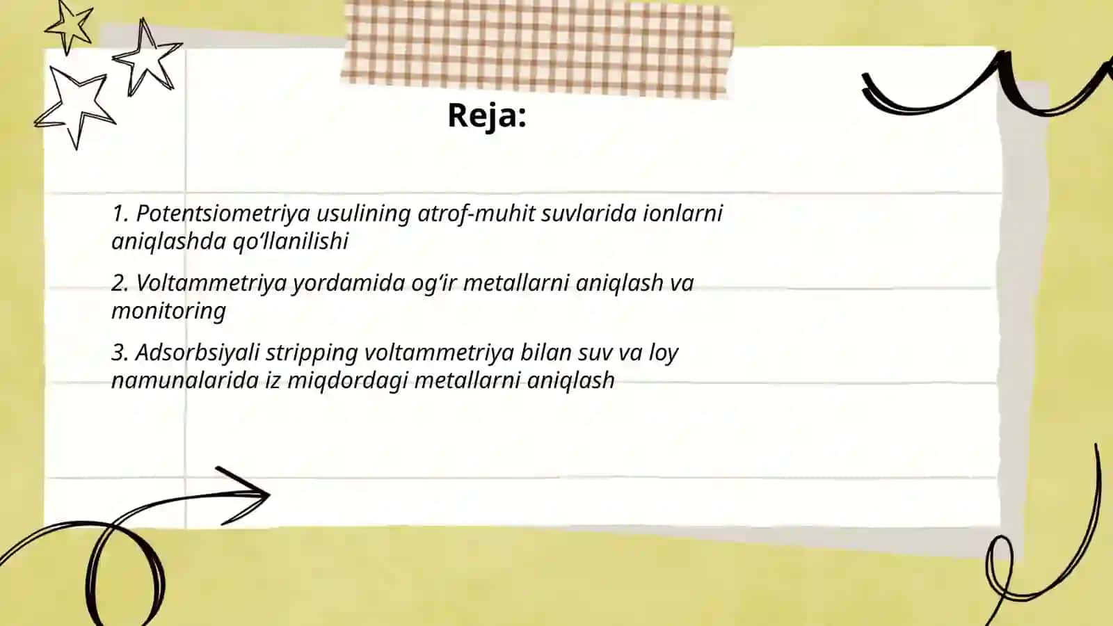 Elektr kimyoviy analiz usullarining atrof muhit ob'ektlari analizida qullanilishi 2