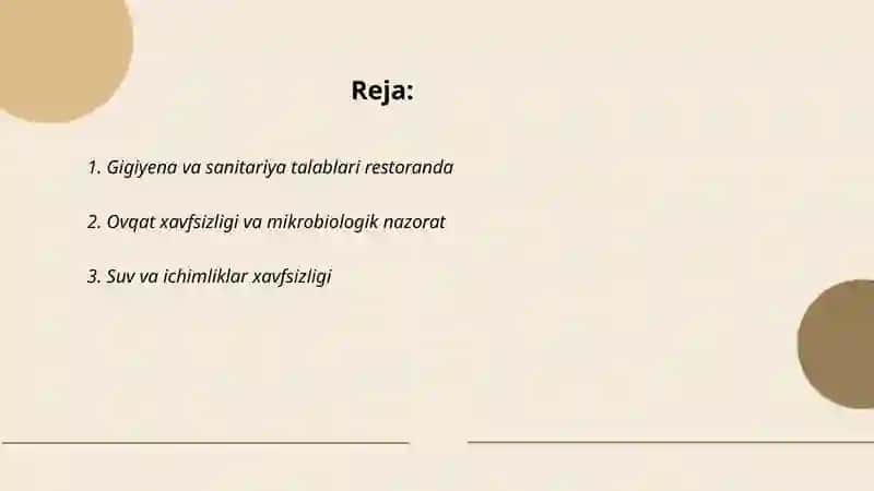 Turisitlar ovqatlanishiga qoʻyiladigan talablar 2
