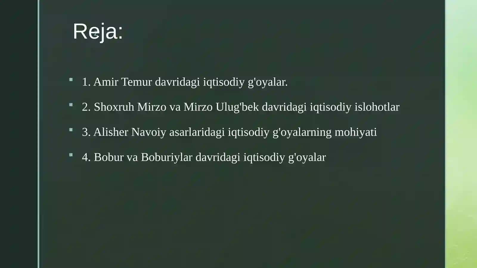 Amir Temur va Temuriylar davridagi iqtisodiy g'oyalar va iqtisodiy siyosat 2