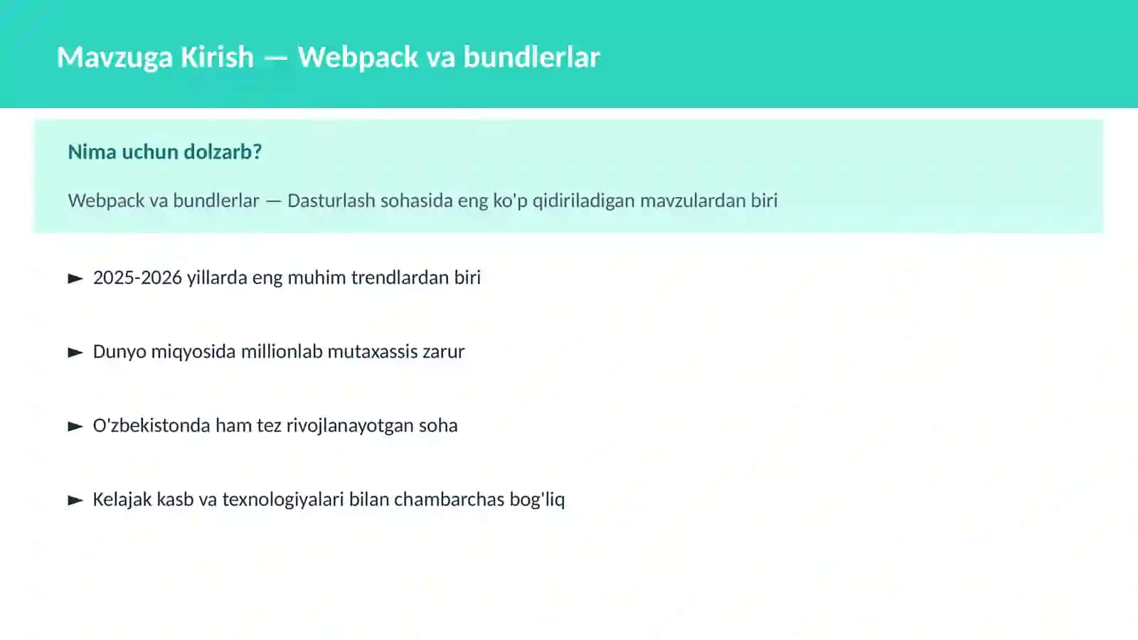 Webpack va bundlerlar 2