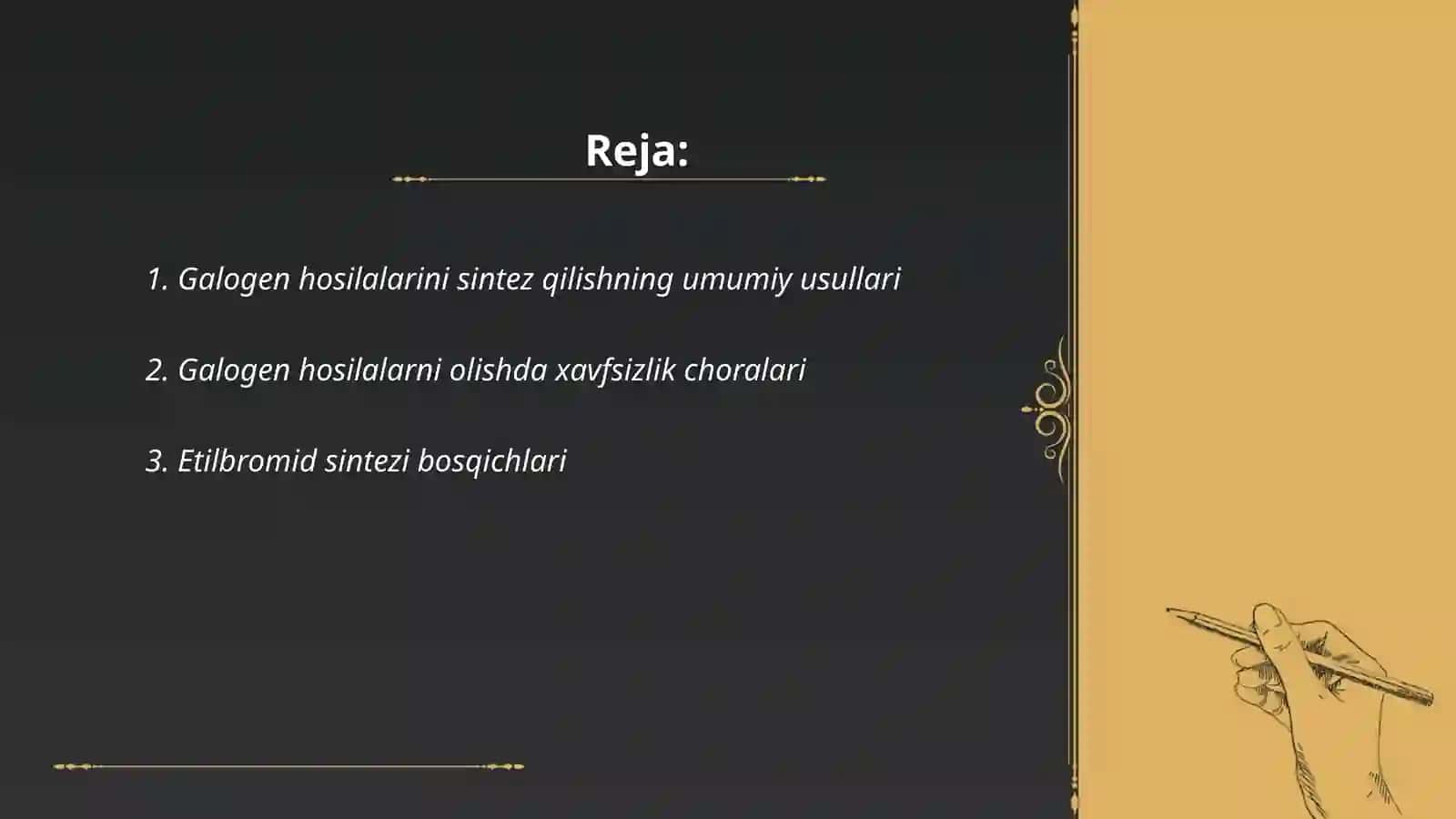 Galogen hosilalarini sintez qilish usullari. Etilbromid (n-butilbromid) sintezi 2