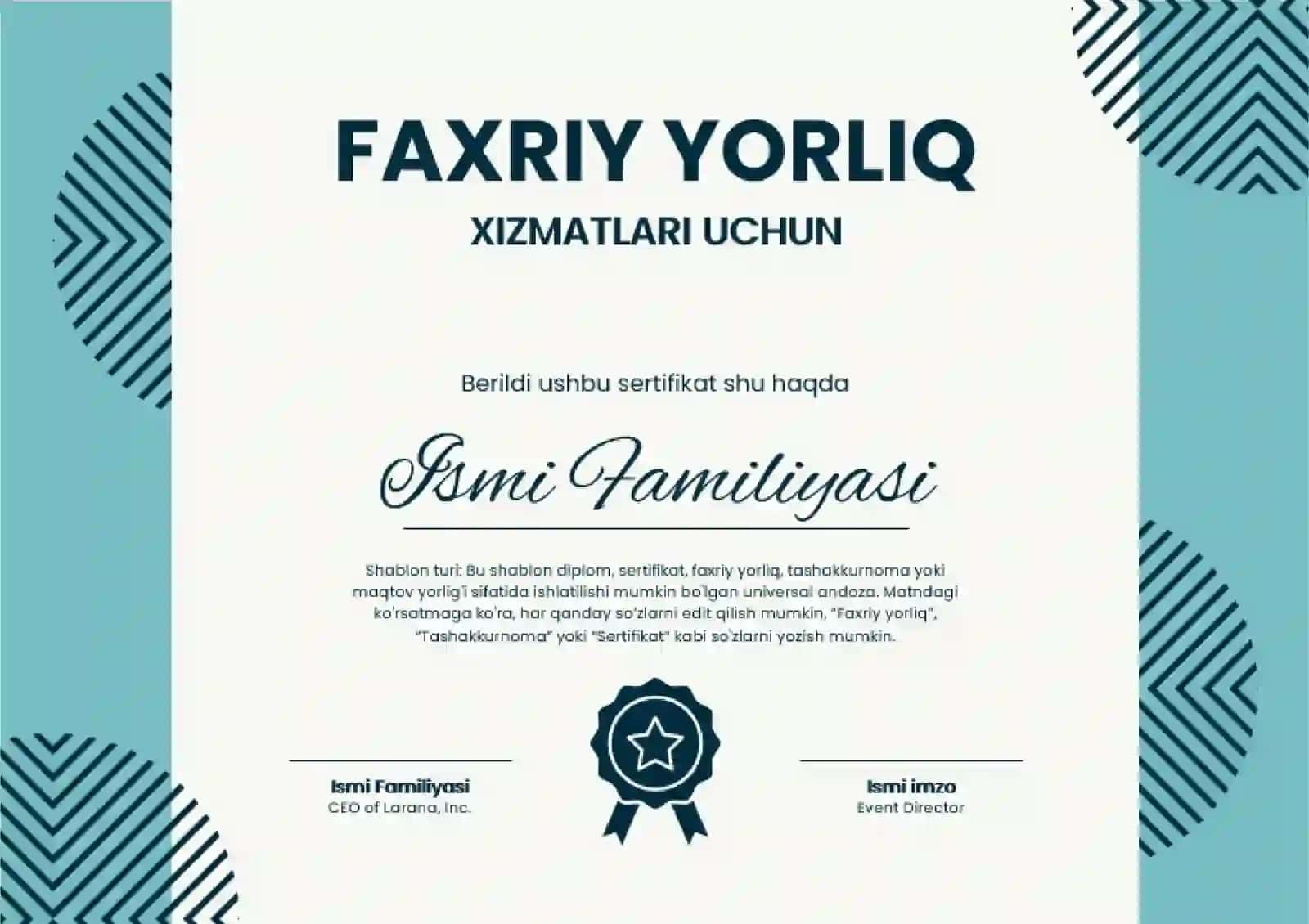 Faxriy yorliq shabloni 2