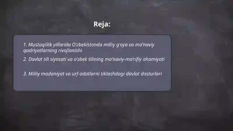 Mustaqillik yillarida Oʻzbekistondagi manaviy va madaniy taraqqiyot 2