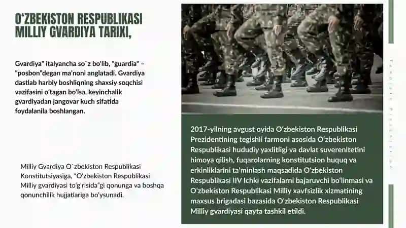 O‘ZBEKISTON RESPUBLIKASI MILLIY GVARDIYA HUQUQNI MUHOFAZ QILISH O`RGINLARI FAOLIYATI 2