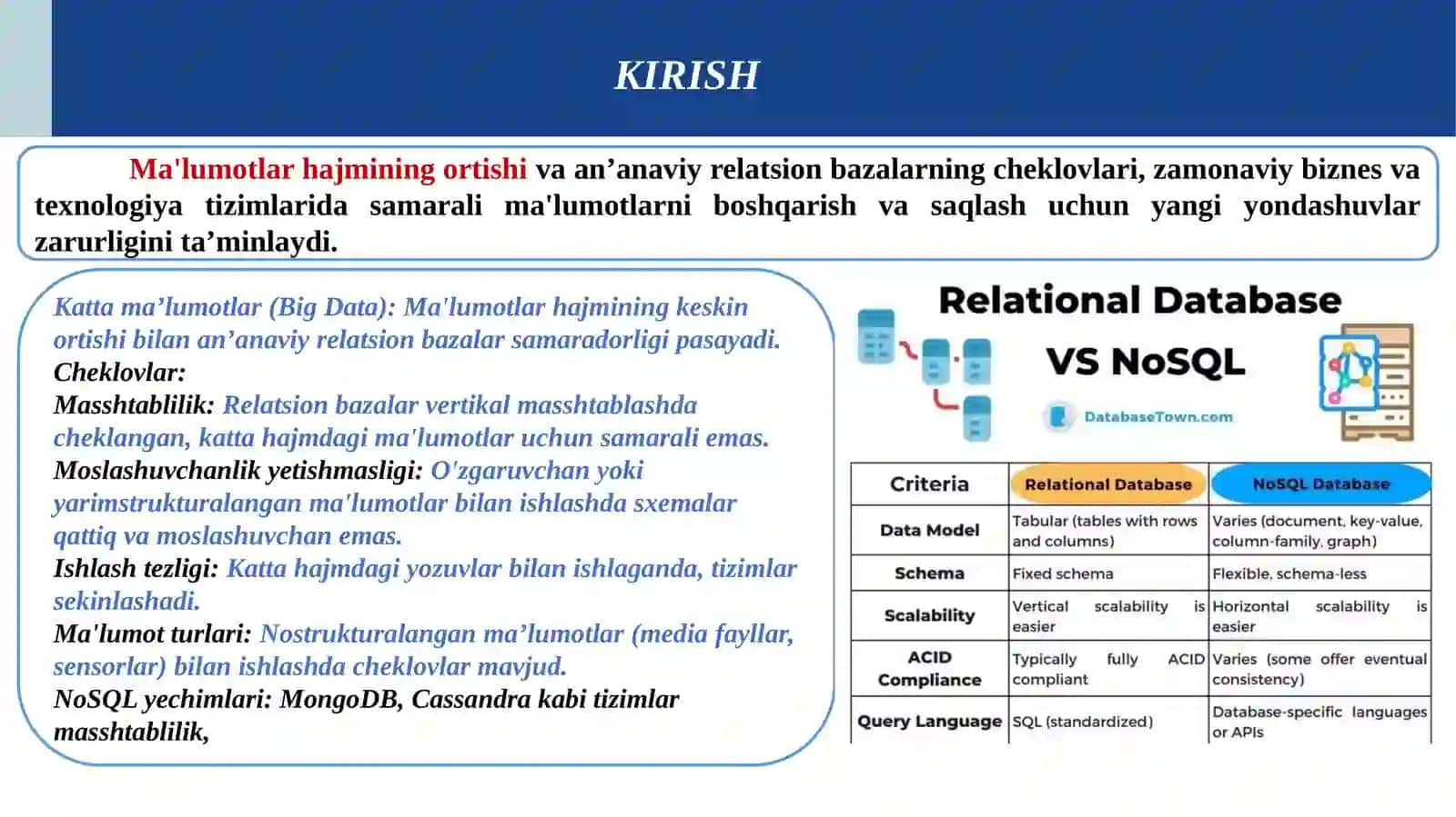 Bulutli hisoblashda tezkorlik va samaradorlik. NoSQL ma’lumotlar bazasi 2