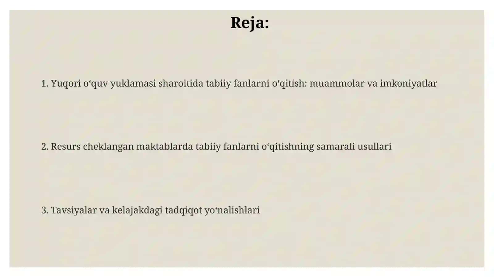 Oz komplektlangan maktablarda tabiiy fanlarni o'qitishni loyihalash usullariini o'rganish 2