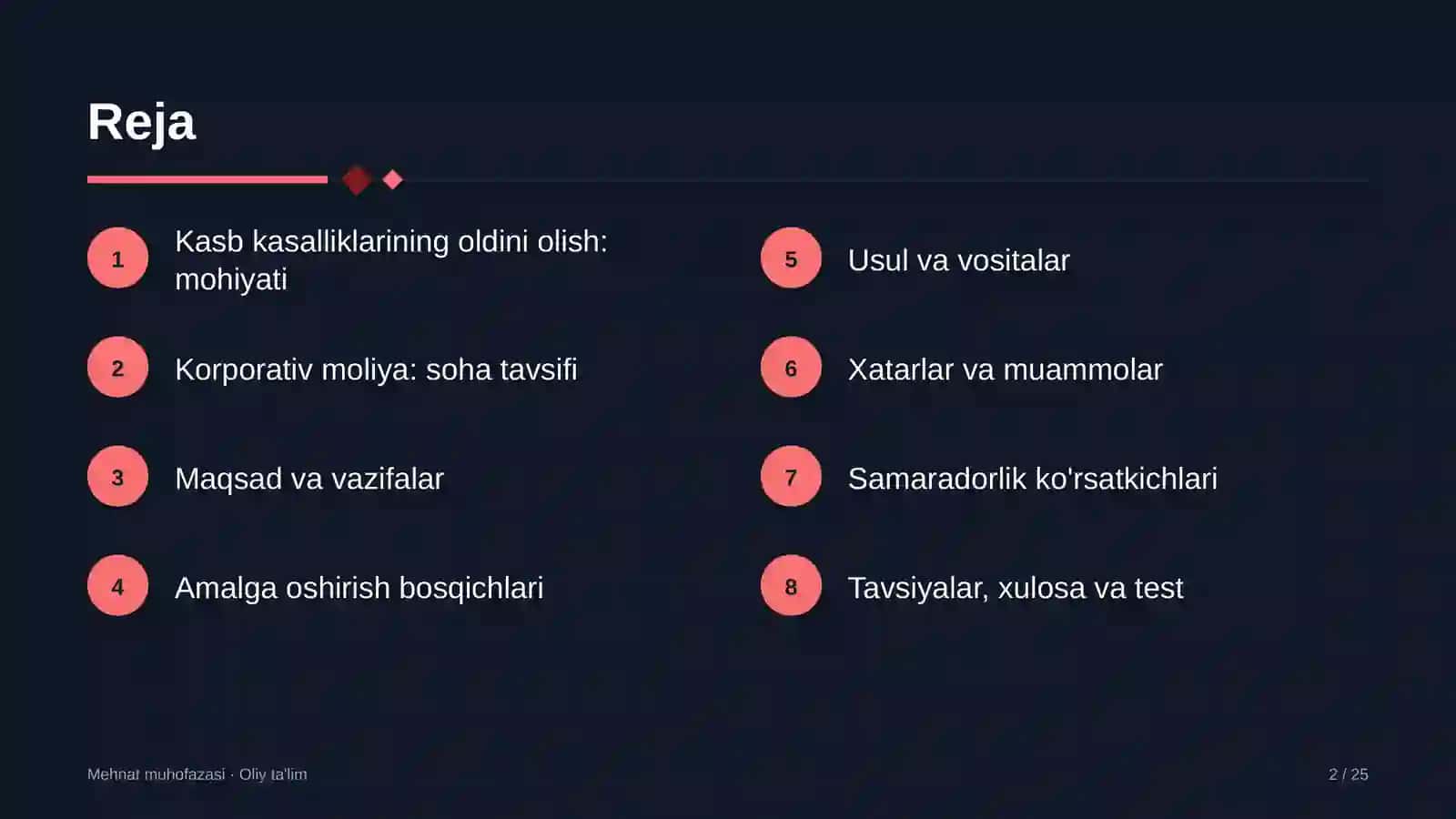Korporativ moliyada kasb kasalliklarining oldini olish 2