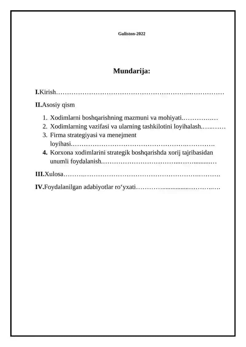 Korxona xodimlarni boshqarishda strategik menejment kurs ishi 2