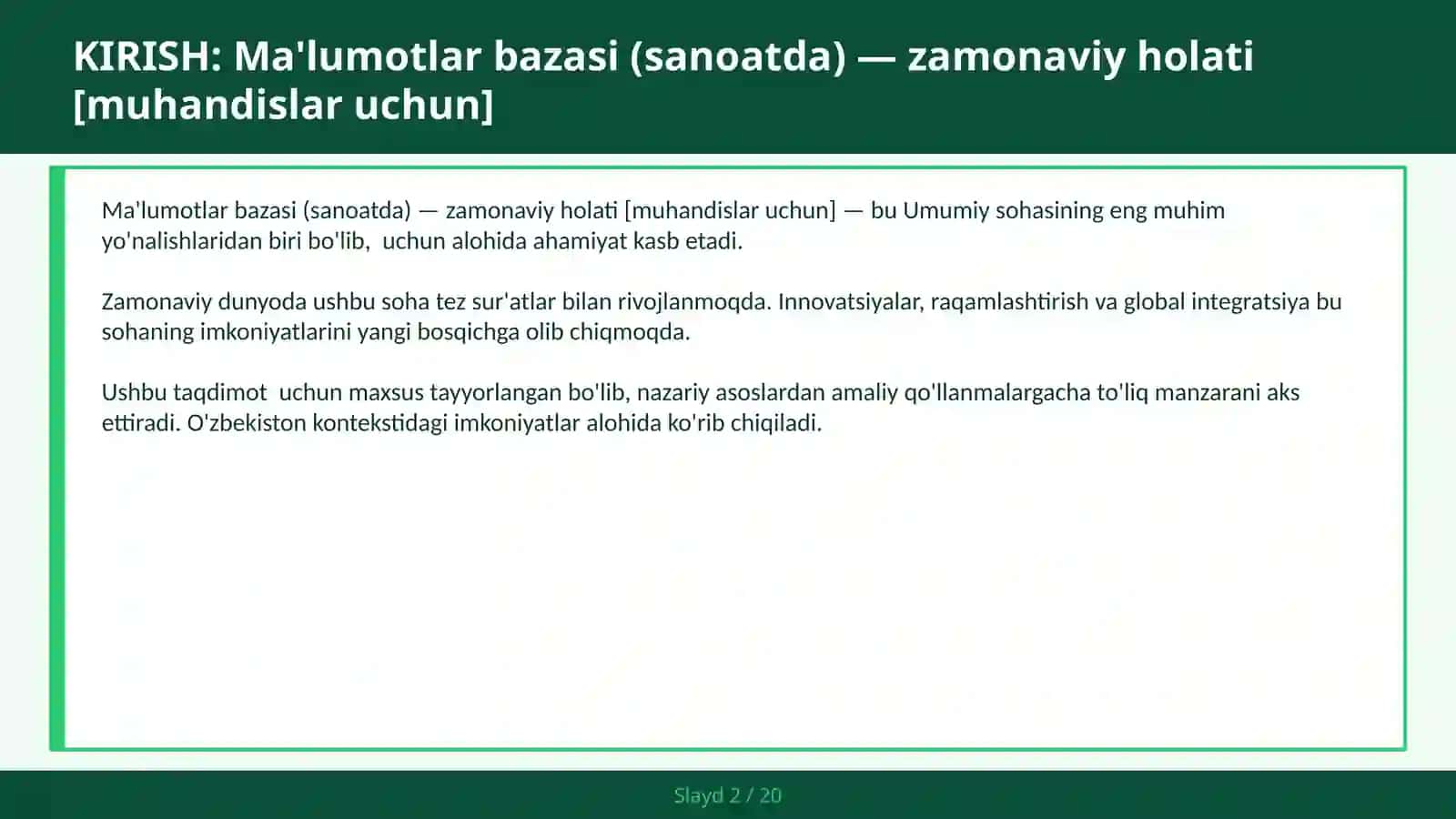 Ma'lumotlar bazasi (sanoatda) — zamonaviy holati [muhandislar uchun] 2