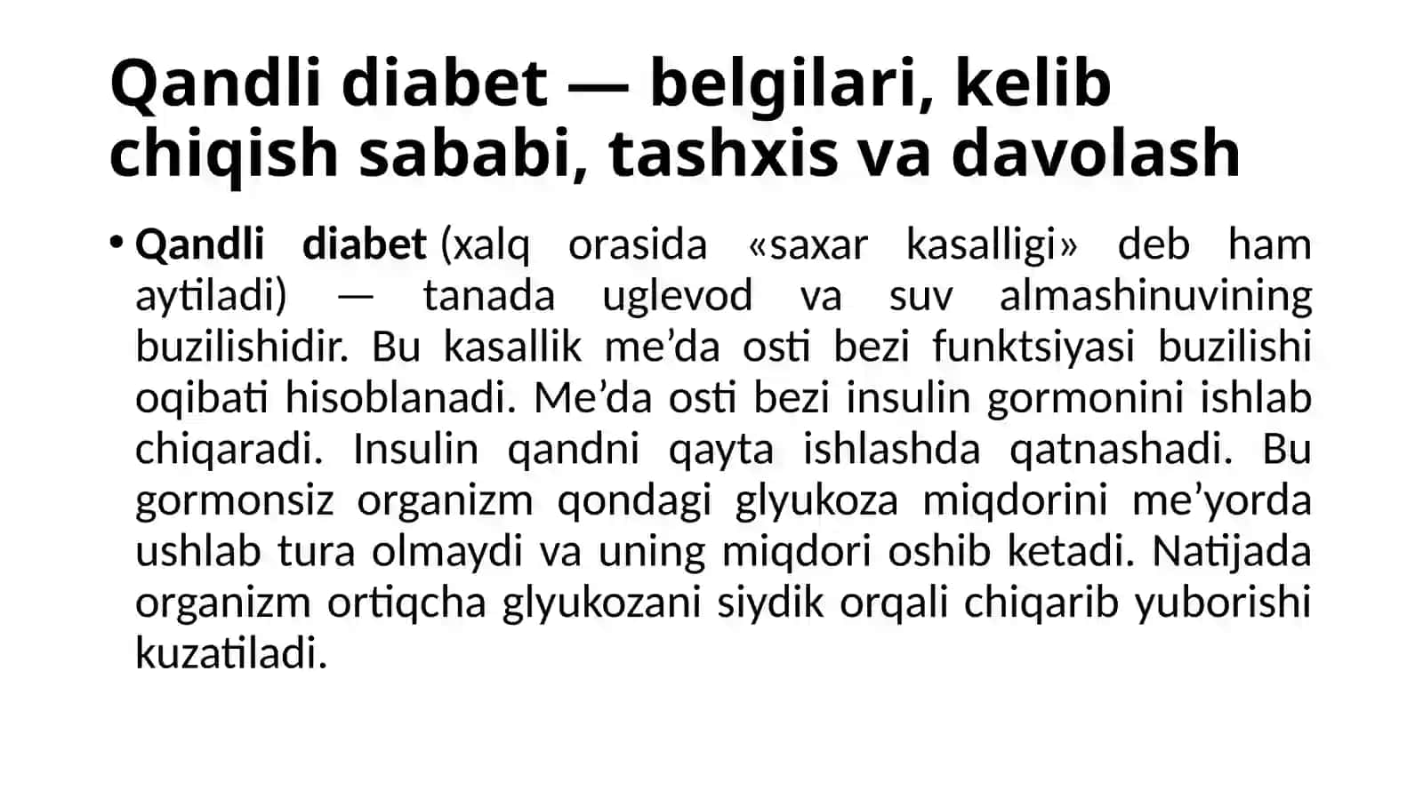 Qandli diabet — belgilari, kelib chiqish sababi, tashxis va davolash 2