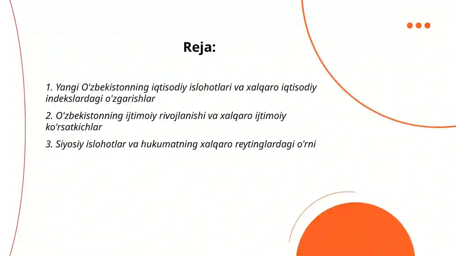 Yangi Oʻzbekiston ijtimoiy-siyosiy iqtisodiy va madaniy hayotida roʻy berayotgan oʻzgarishlarning xalqaro reyting va indekslarda aks etishi 2