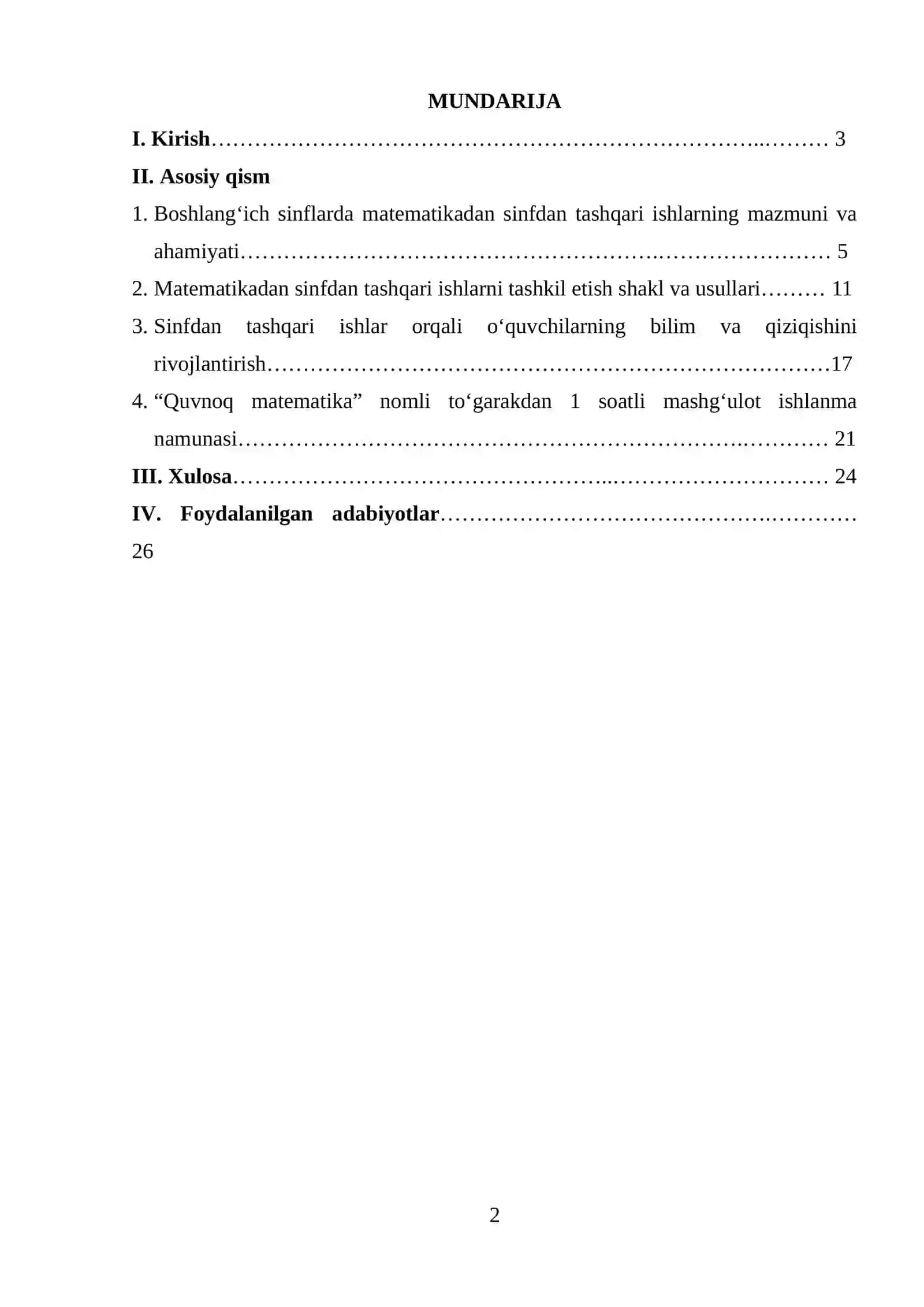Boshlang‘ich sinflarda matematikadan o‘tkaziladigan sinfdan tashqari ishlarni tashkillashtirish 2