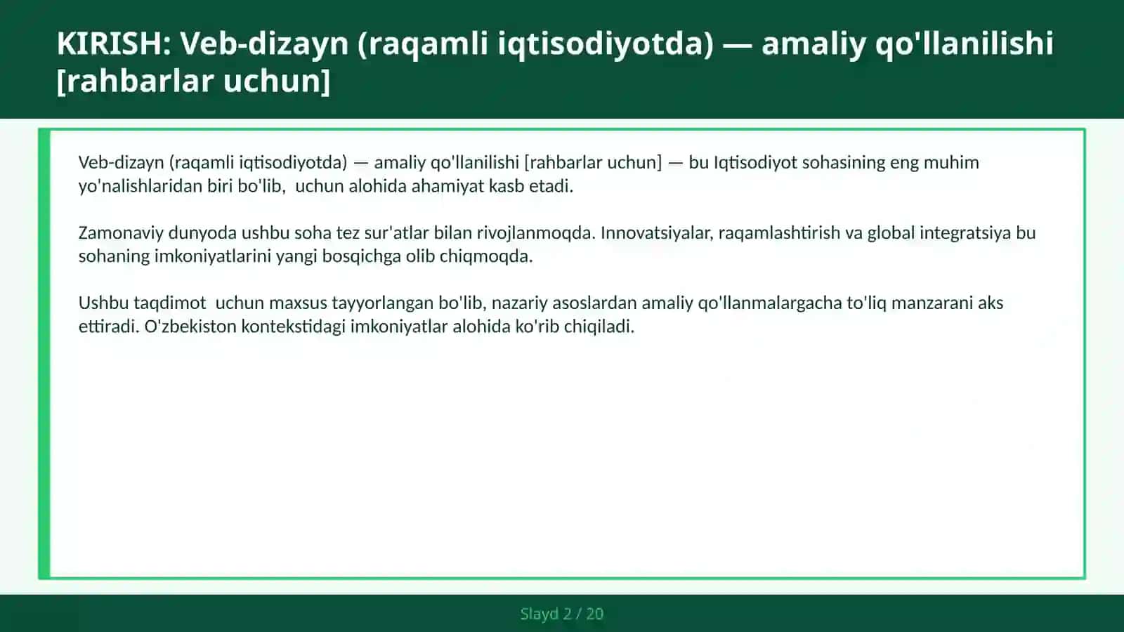 VEB-DIZAYN (RAQAMLI IQTISODIYOTDA) — AMALIY QO'LLANILISHI [RAHBARLAR UCHUN] 2