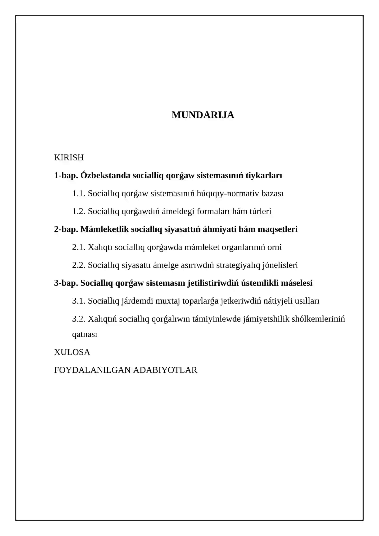 Ózbekstanda xalíqtí sociallíq qorġaw sistemasí hám mámlekettiń sociallíq siyasatí 2