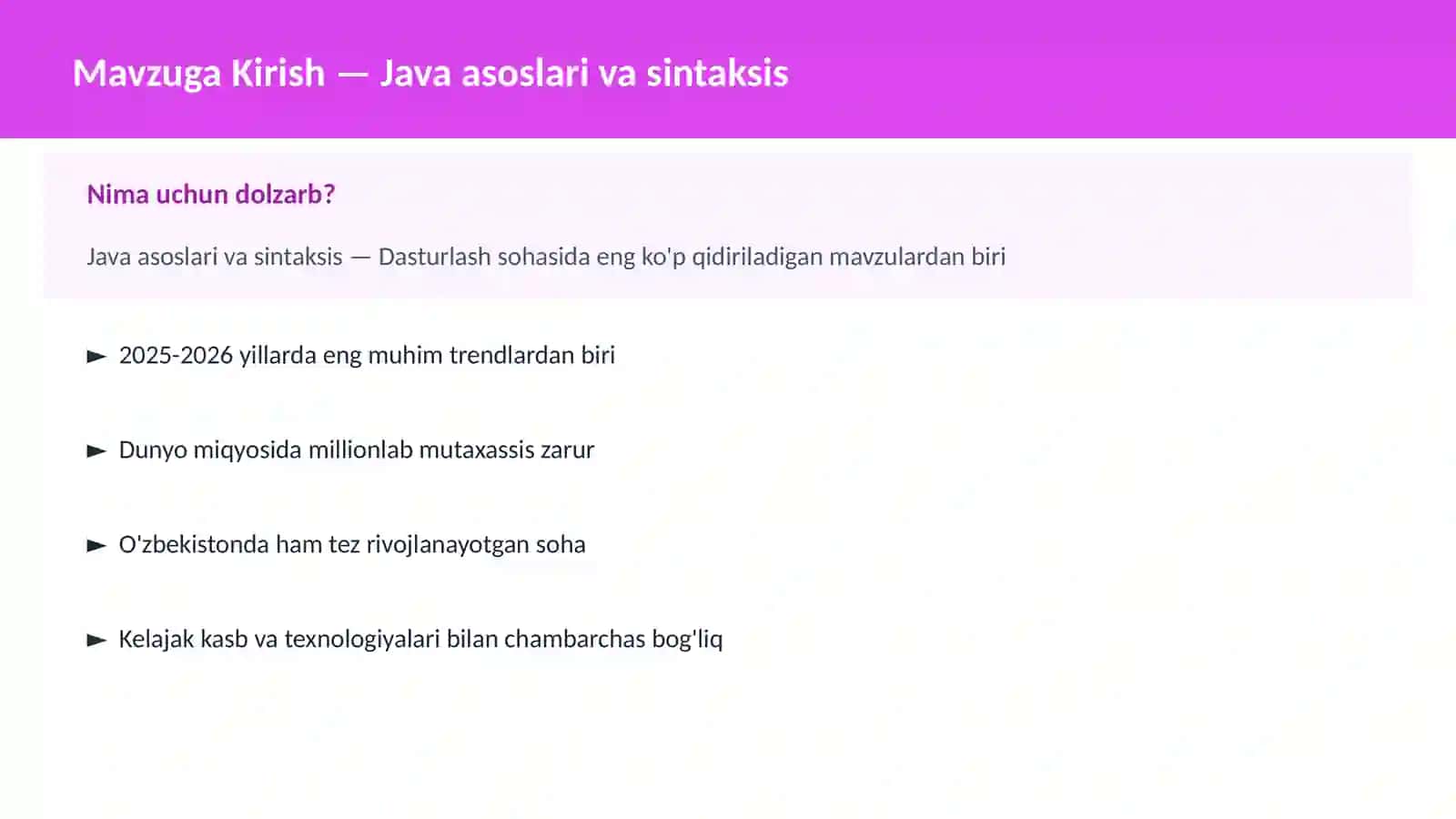DASTURLASH | JAVA VA KORXONA 2