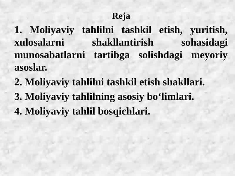 2-mavzu. Moliyaviy tahlilni tashkil etish va axborot manbalari 2