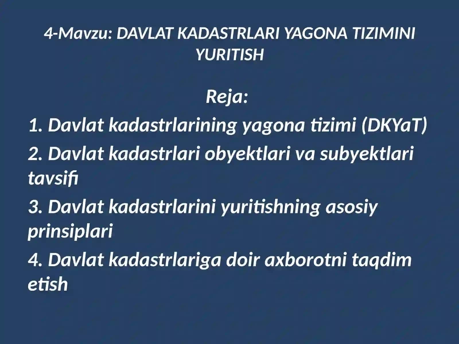 DAVLAT KADASTRLARI ASOSLARI 2