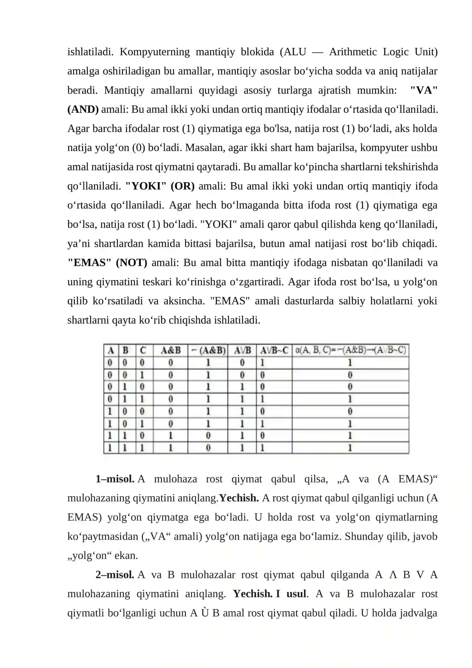 Mashina amallari: arifmetik-mantiqiy, jo’natish, o’tish, kiritish-chiqarish va sistema amallari. 2
