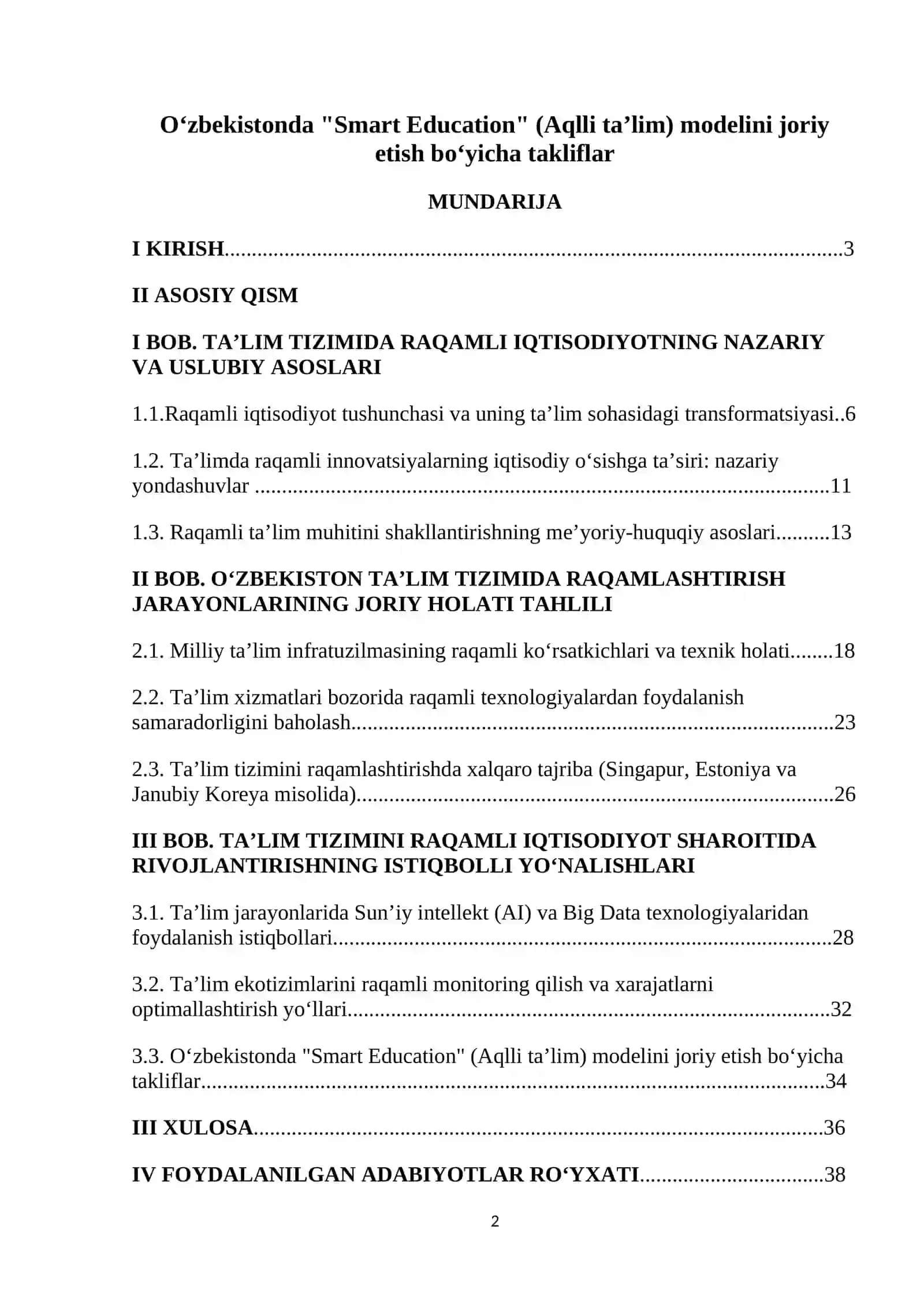 O‘zbekistonda "Smart Education" (Aqlli ta’lim) modelini joriy etish bo‘yicha takliflar 2